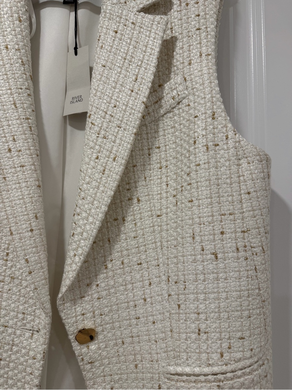 River Island Ivory Tweed Sleeveless Blazer Vest